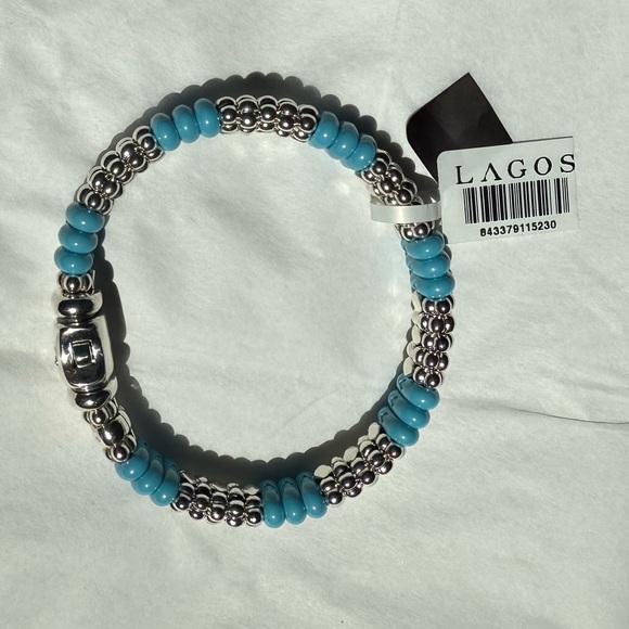 Blue Ceramic Caviar Beaded Bracelet 9mm S+ (6.5) from Lagos